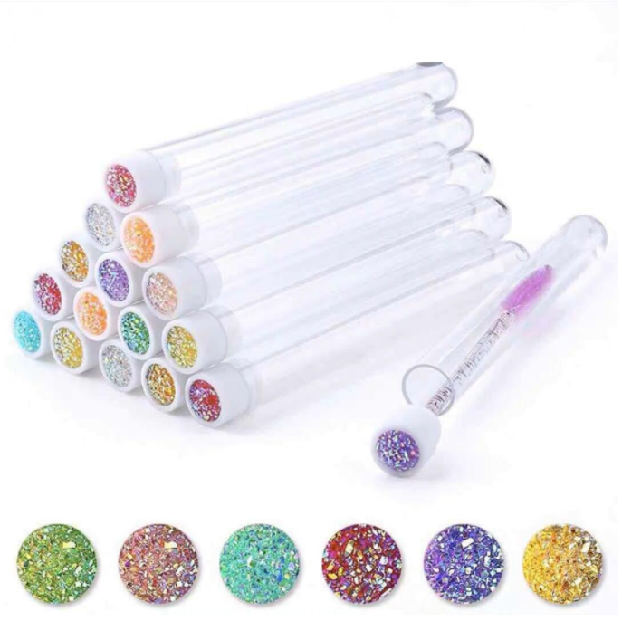Crystal Handle Eyelash Brushes Separate Tube Design Charming Diamond Bottom